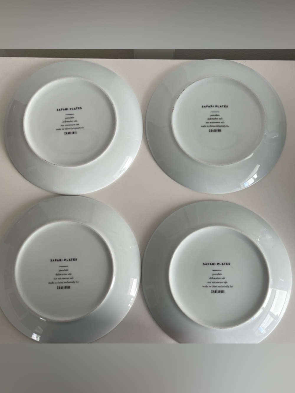 Z Gallerie Safari Animal Print Porcelain Dinner Plates Set of 4 White Gold 7.5” - Picture 6 of 8
